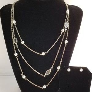 Triple Strand Illusion Pearlesque Necklace